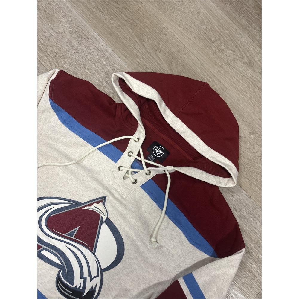 47 Hoodie Unisex Small Gray Colorado Avalanche NHL Lace-Up Pullover Fleece